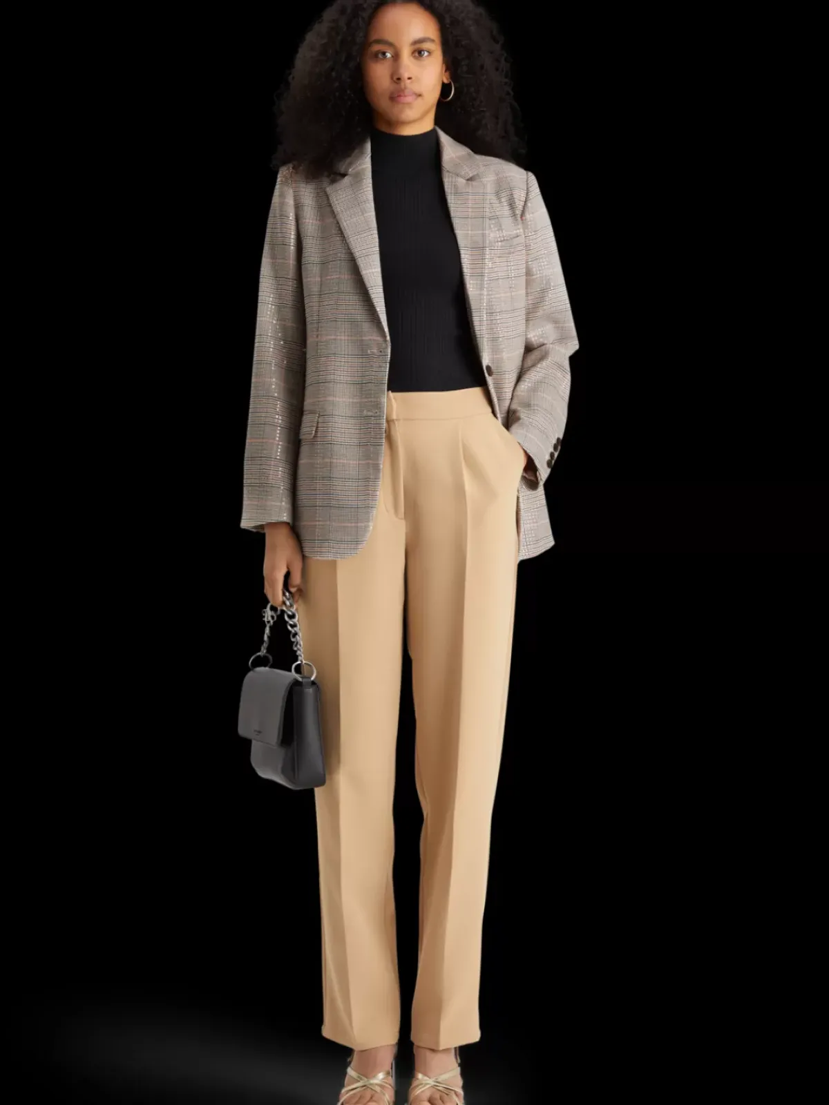 Best Sequin prince of wales check boyfriend single breasted blazer Women Blazers