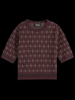 Fashion SHORT SLEEVE JACQUARD PULLOVER Women Knitwear