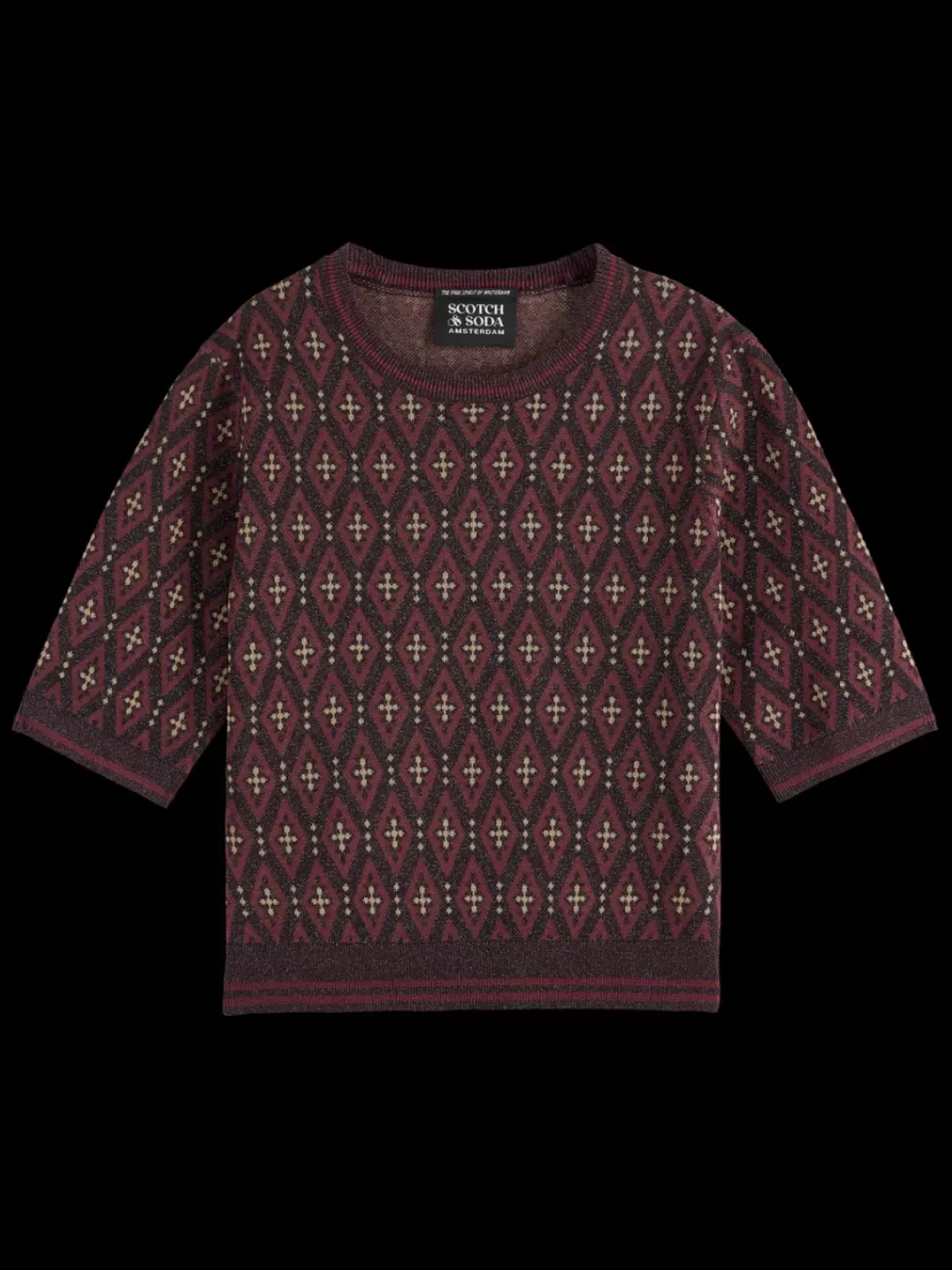 Fashion SHORT SLEEVE JACQUARD PULLOVER Women Knitwear