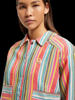 Discount SHORT TRUCKER JACKET IN MULTI COLOUR STRIPE Women Blazers|Jackets & Coats