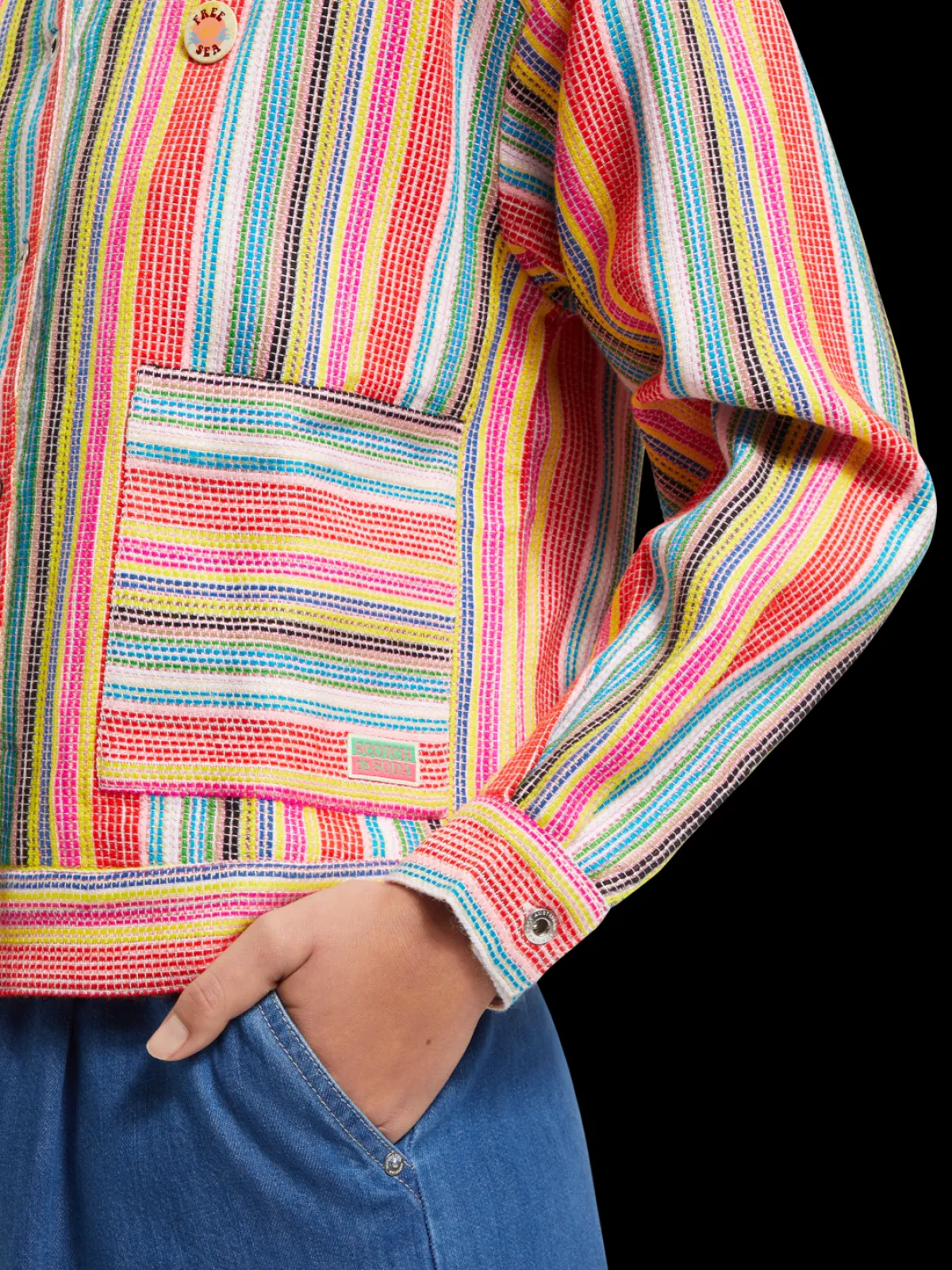 Discount SHORT TRUCKER JACKET IN MULTI COLOUR STRIPE Women Blazers|Jackets & Coats