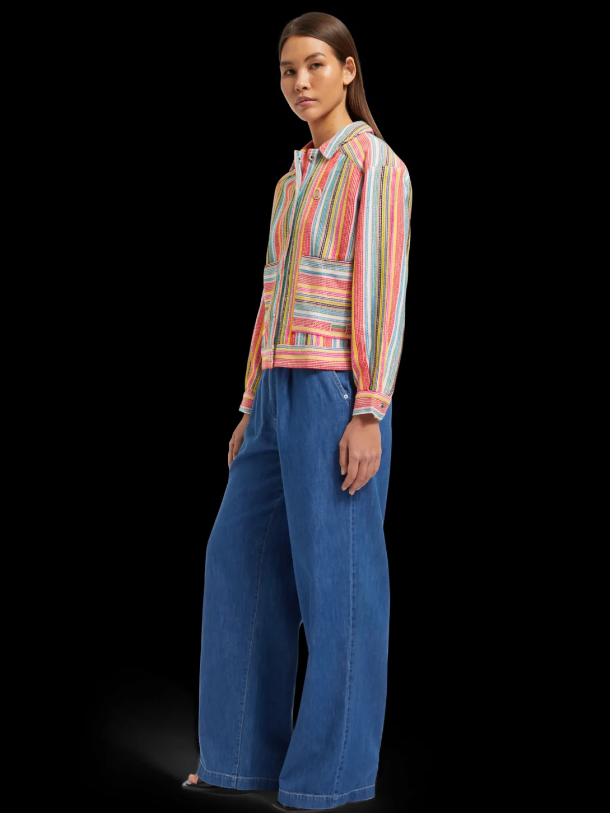 Discount SHORT TRUCKER JACKET IN MULTI COLOUR STRIPE Women Blazers|Jackets & Coats