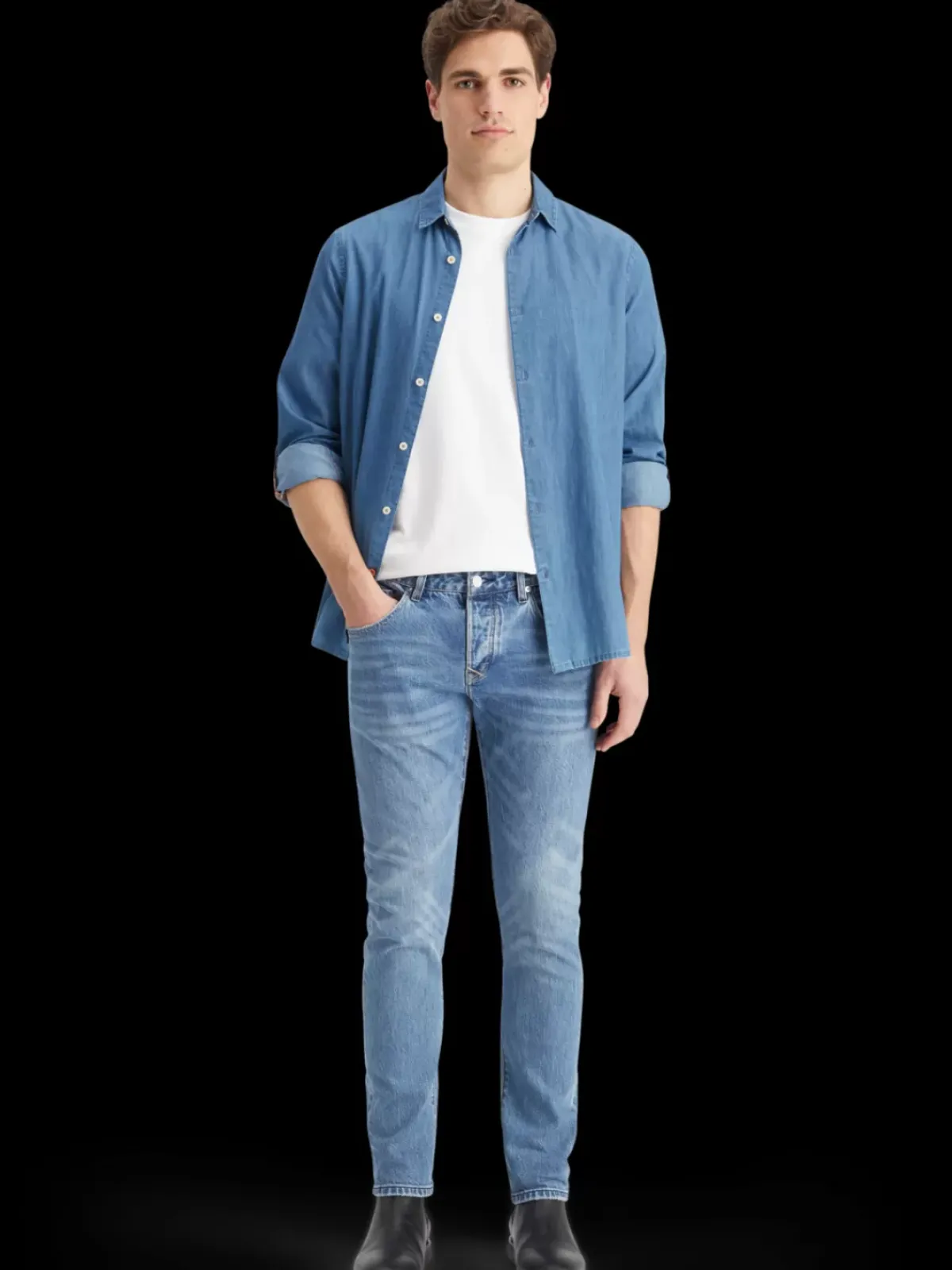 Clearance Smart indigo lightweight denim shirt with sleeve adjusters Shirts