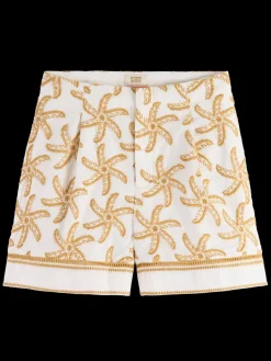 New STARFISH EMBROIDERED HIGH-RISE LINEN SHORT Women Skirts & Shorts