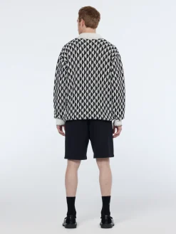 Online Textured jacquard dropped shoulder long sleeve polo Knitwear