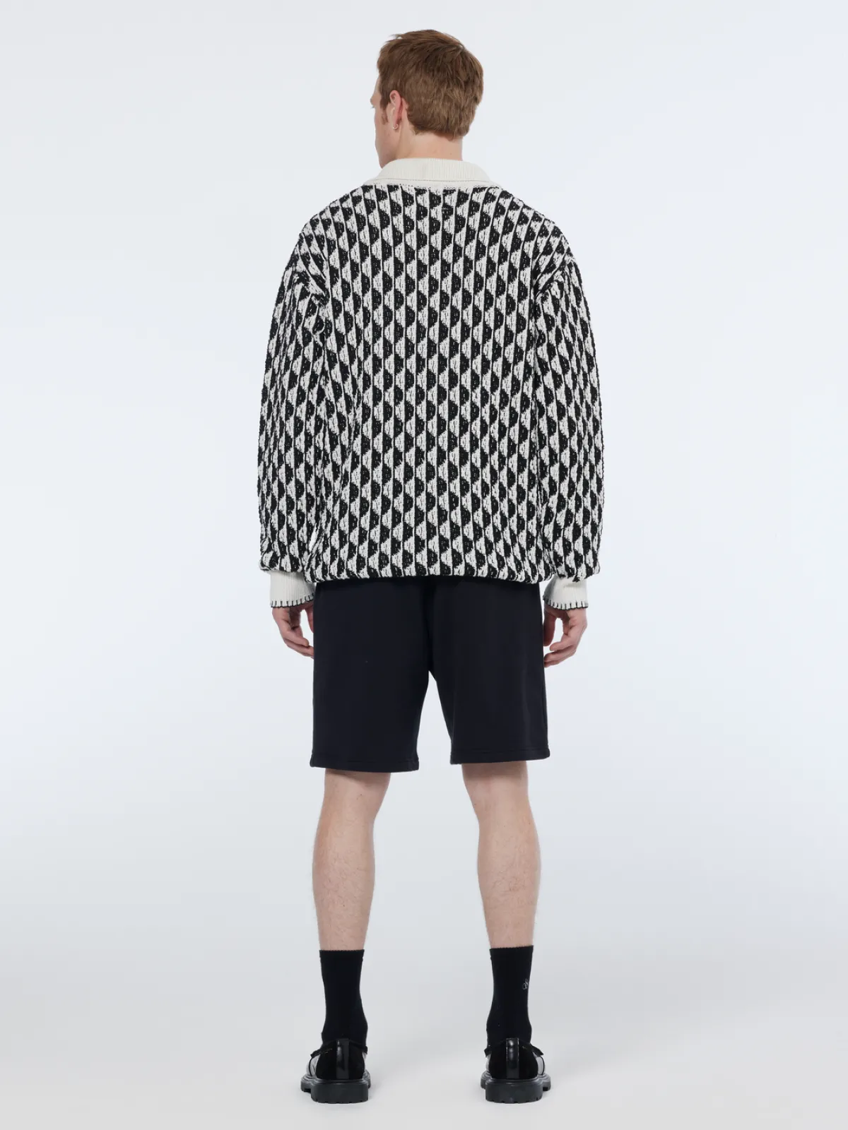 Online Textured jacquard dropped shoulder long sleeve polo Knitwear