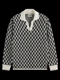 Online Textured jacquard dropped shoulder long sleeve polo Knitwear