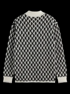 Online Textured jacquard dropped shoulder long sleeve polo Knitwear