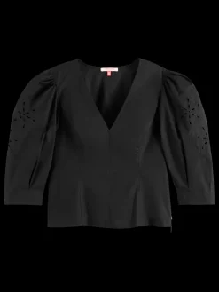 Discount TOP WITH BRODERIE ANGLAISE SLEEVE Women Tops & T-shirts
