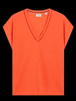 Online V-NECK LADDER DETAIL LOOSE FIT T-SHIRT Women Tops & T-shirts
