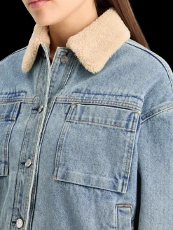 Hot WASHED DENIM JACKET WITH SHERPA DETAILS Women Jackets & Coats