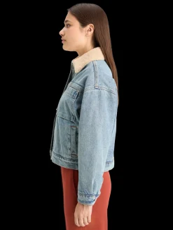 Hot WASHED DENIM JACKET WITH SHERPA DETAILS Women Jackets & Coats