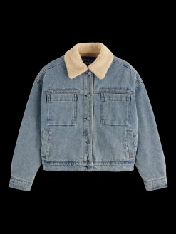 Hot WASHED DENIM JACKET WITH SHERPA DETAILS Women Jackets & Coats