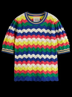Best WAVE STITCH KNITTED SHORT SLEEVE PULLOVER Women Tops & T-shirts