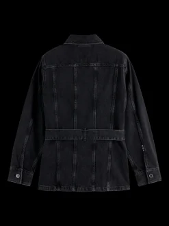 Discount WORKED OUT BLACK CARGO DENIM JACKET  WITH BELT Women Jackets & Coats
