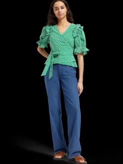 Outlet WRAP TOP WITH BRODERIE ANGLAISE Women Tops & T-shirts