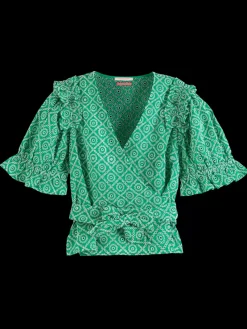 Outlet WRAP TOP WITH BRODERIE ANGLAISE Women Tops & T-shirts