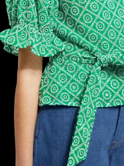Outlet WRAP TOP WITH BRODERIE ANGLAISE Women Tops & T-shirts